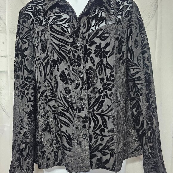 Emma James Blouse Black Velour Flocked Goth Whimsigoth Grunge 12 - Picture 5 of 12